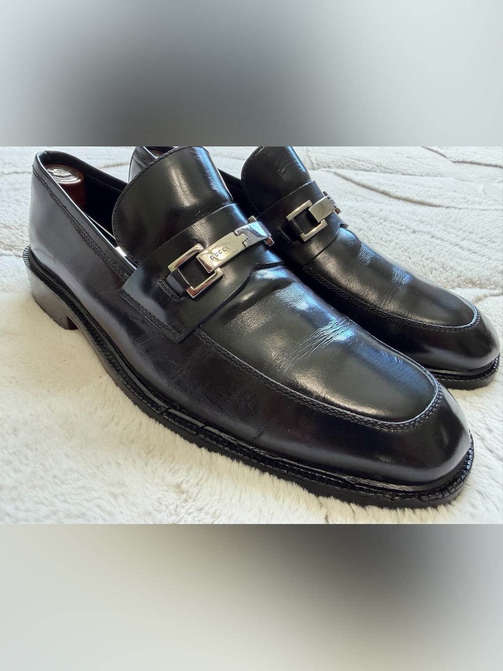 Vintage Y2K Gucci Black Leather Chunky Horsebit Buckle Loafers 9 - Picture 3 of 13